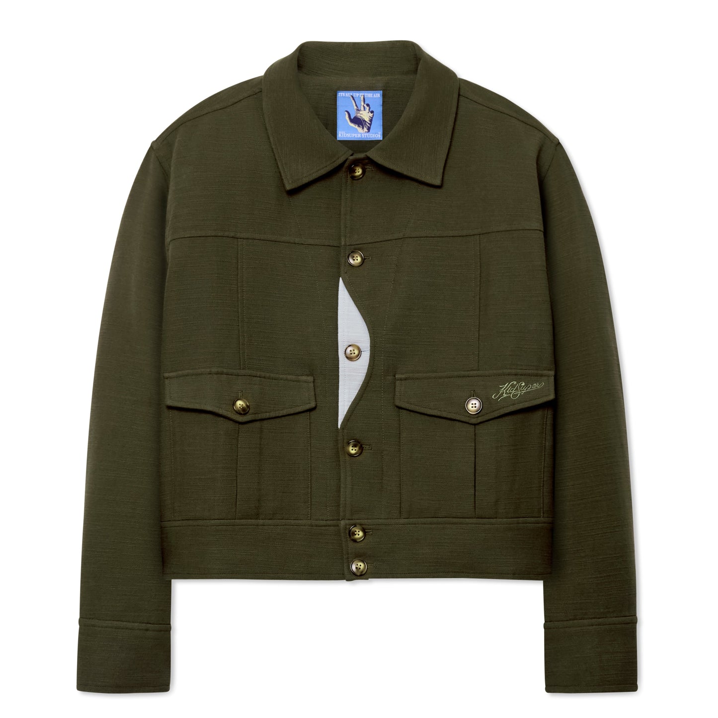 Pocket Detail Cropped Linen Coat [Forest Green]