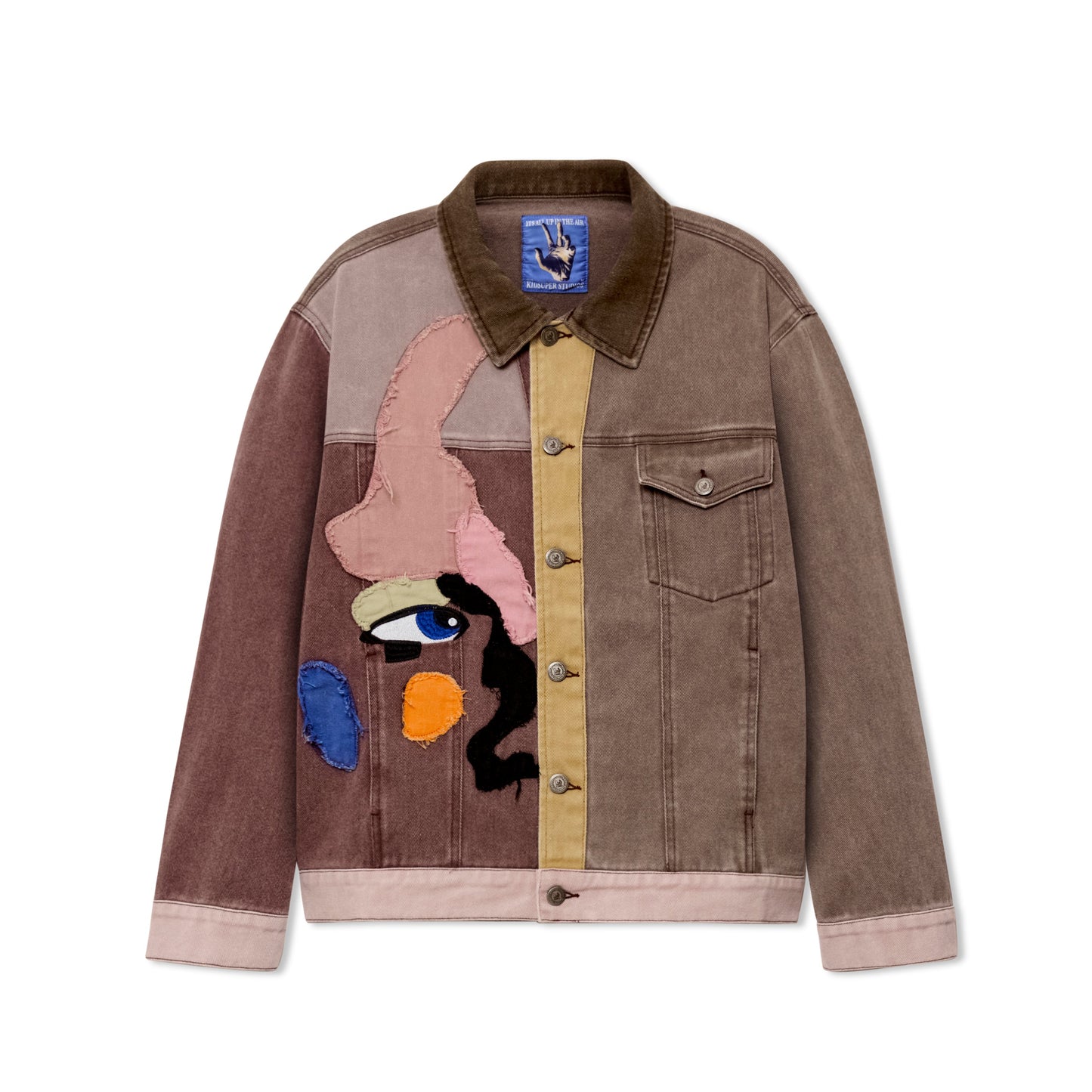Patchwork Face Colorblocked Twill Jacket [Brown/Multi]