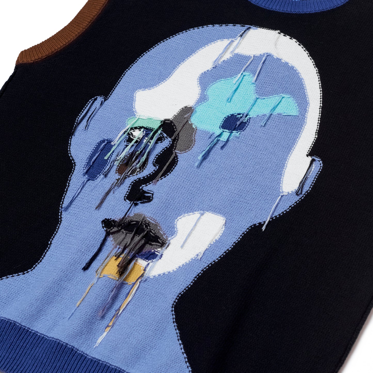 Reverse Knit patchwork Face Vest [Blue/ Multi]