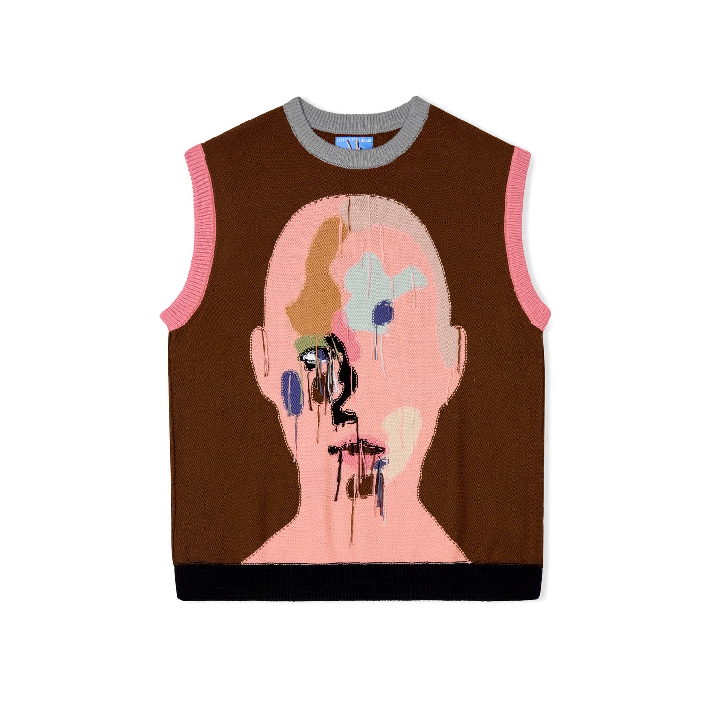 Reverse Knit patchwork Face Vest [Brown/ Multi]