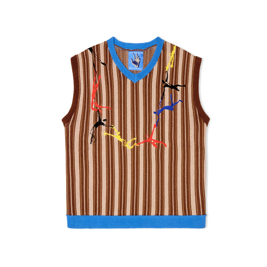 Embroidered Figures Knit Vest [Brown]