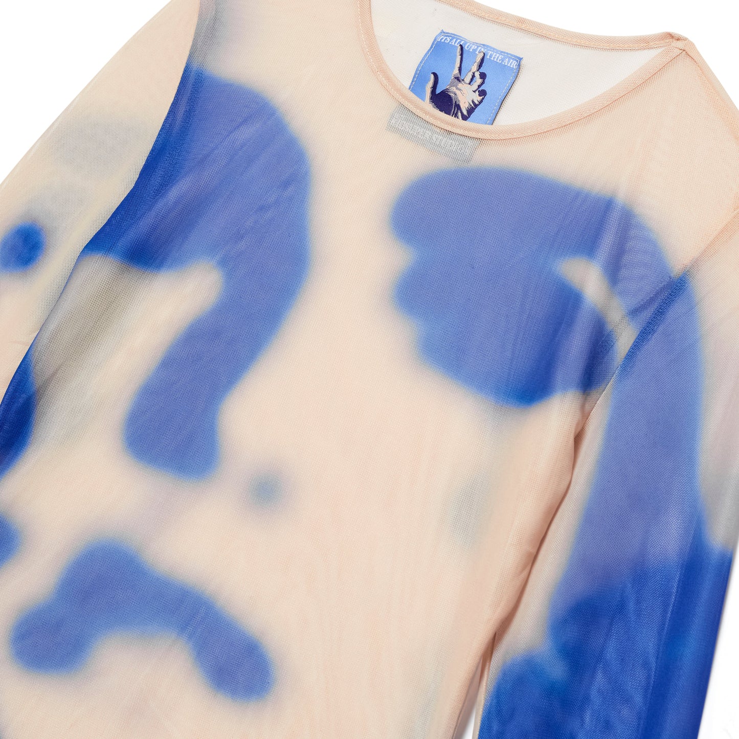 Blurry Face Mesh Womens Top [Cream]