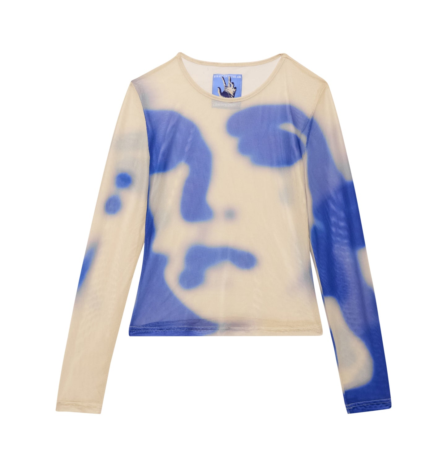 Blurry Face Mesh Womens Top [Cream]