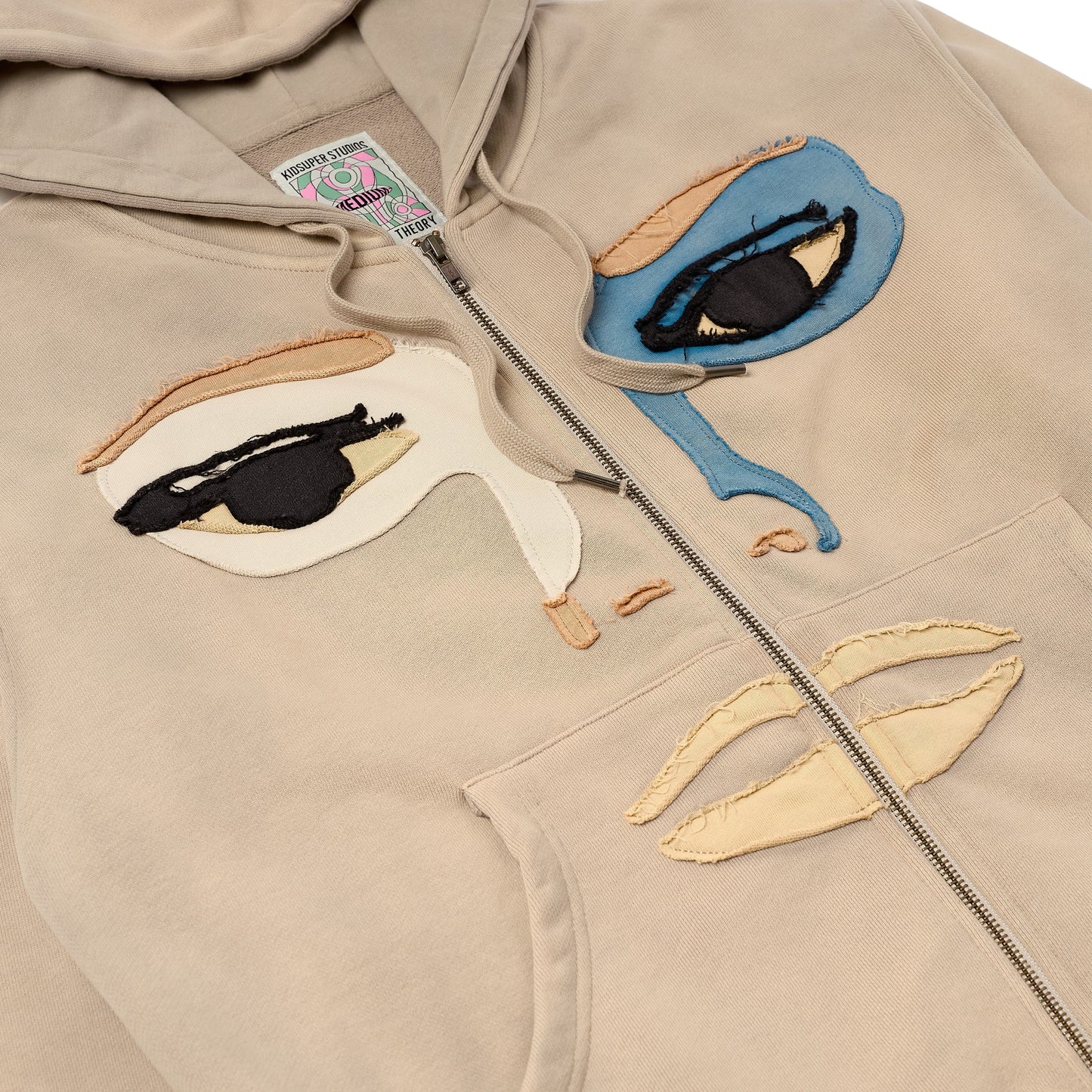 Patchwork Face Washed Heavyweight Zip Hoodie [Tan]