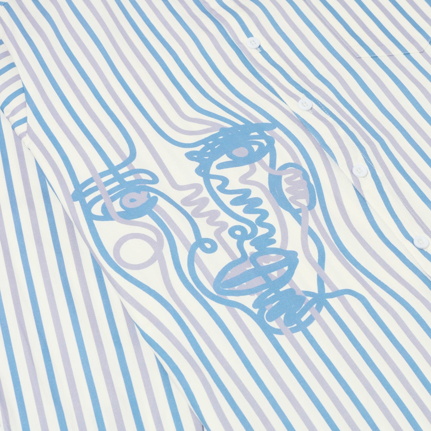 Striped Face Button Up Shirt [White]