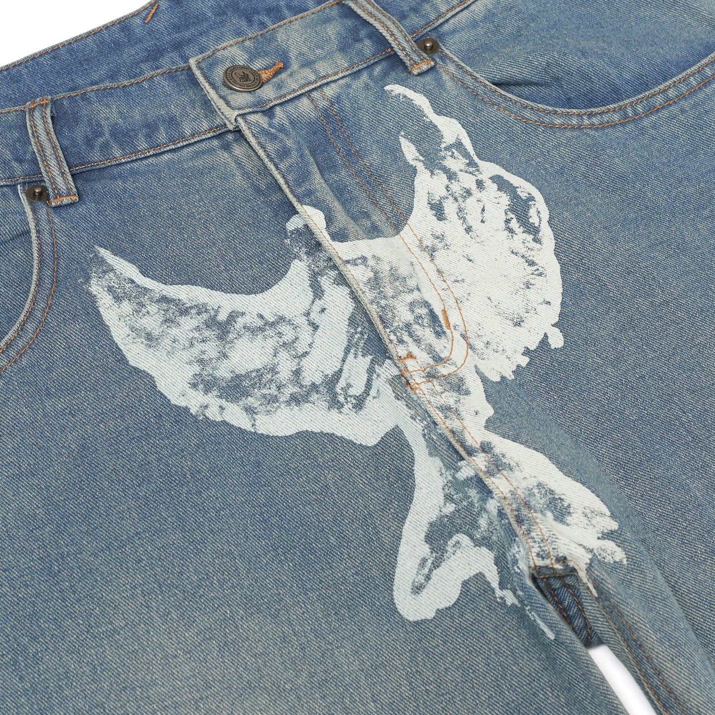 Printed Dove Washed Jeans [Blue]