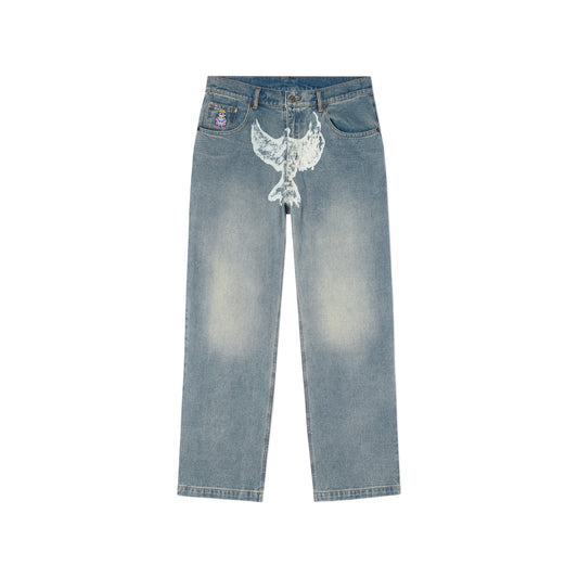 Printed Dove Washed Jeans [Blue]