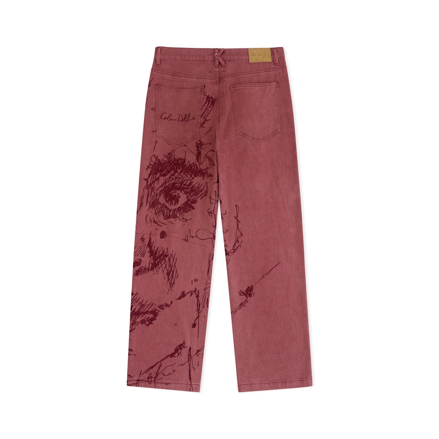 Embroidery Face Jeans [Red]