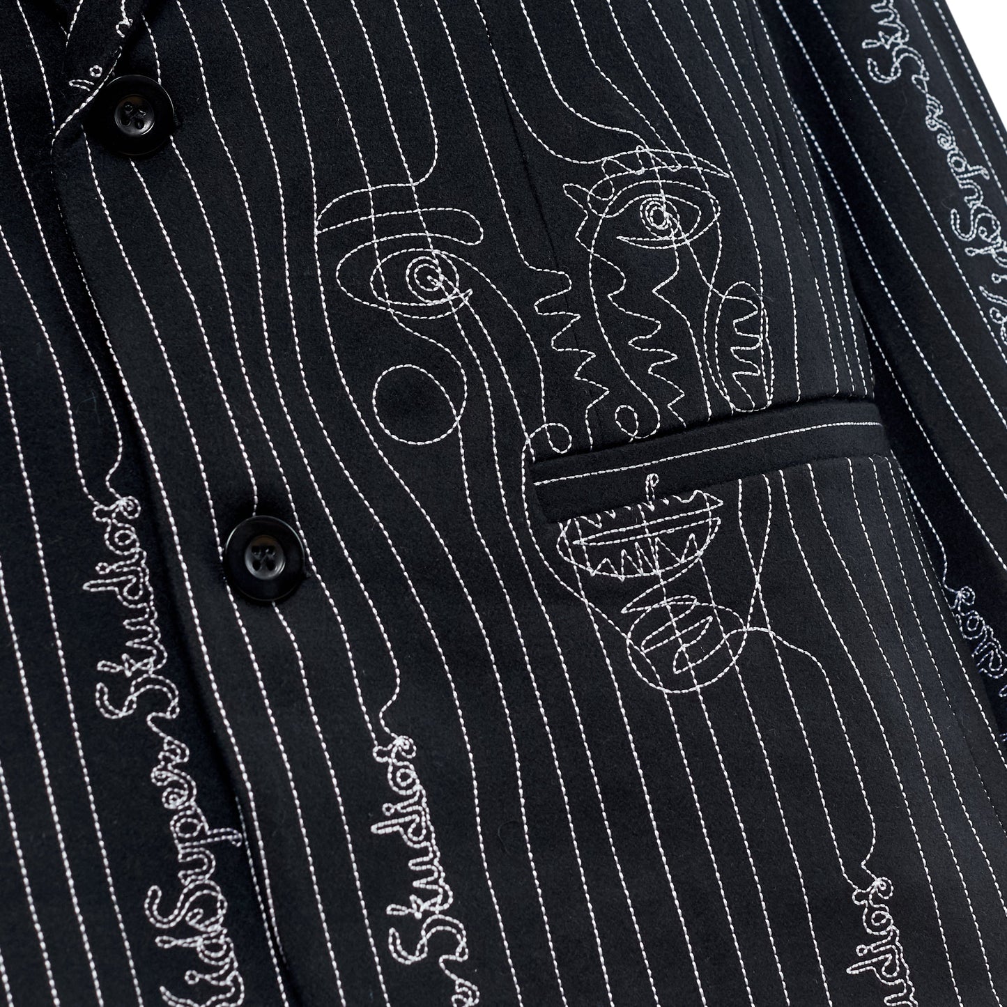 Embroidered KS Pinstripe Suit Top [Black]