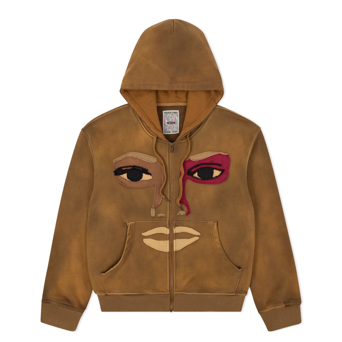 Patchwork Face Heavyweight Zip Up Hoodie [Dark Brown]