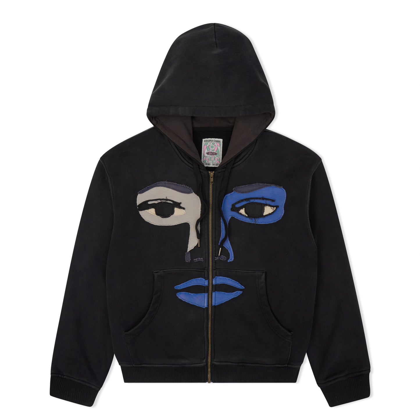 Patchwork Face Heavyweight Zip Up Hoodie [Black]